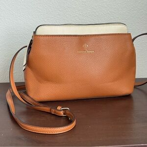 Nanette Lepore Cognac Faux Leather Crossbody Bag Cream Zip Pebbled Shoulder Purs